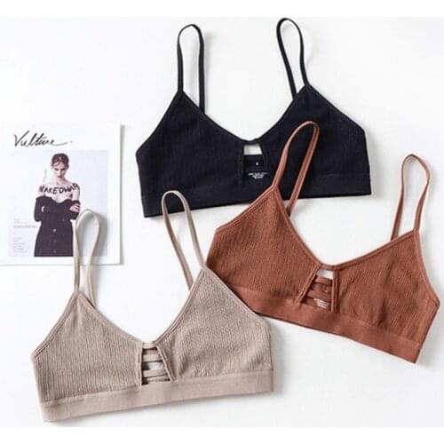 Women Cotton Bra Underwear Seamless Tube Top Brassiere Front Hollow Out Lingerie Wire Free Intimates Thin Strap Bras