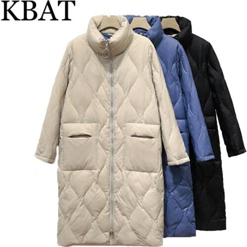 KBAT 2021 Fashion Winter Long Coat Thicker Warm Stand Collar Parkas Loose Long Down Coat Korean Overcoats