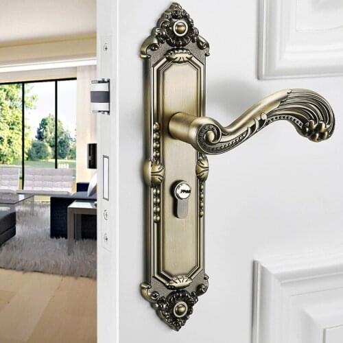 1 Set Zinc alloy door lock Antique bedroom Interior Door Handle lock Safety anti-theft Locks cylinder Furniture hardware