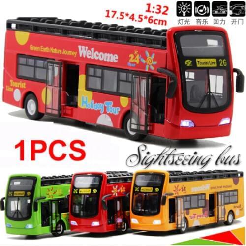 Children toy bus 1:32 SCALE sightseeing buses Coach buses model with Light music pull back alloy model bus 1pcs