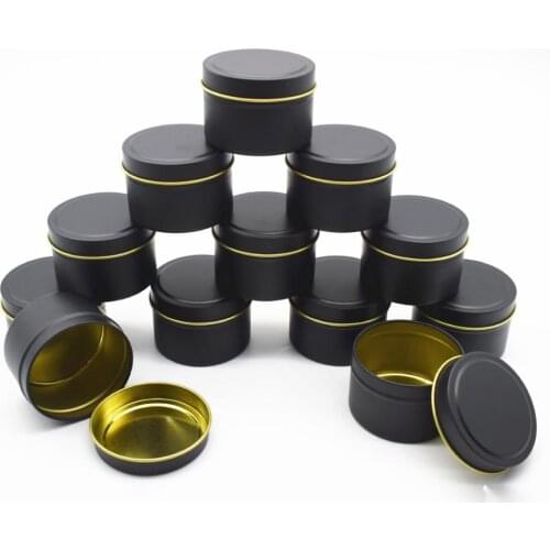 10Pcs Round Metal Tin Box Candle Tin Black Aluminum Jar Storage Empty Pot Plain Top Cans Cream Cosmetic Gold Container