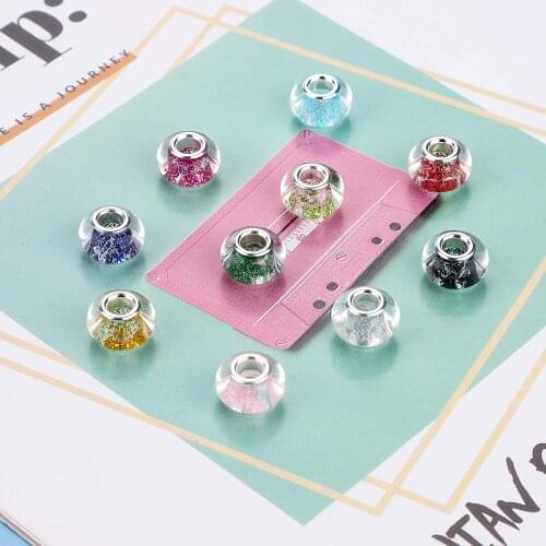 10Pcs Mixed Color Glitter Shiny Round Loose Spacer European Murano Beads Charms Fit Pandora Bracelet Bangle Snake Chain Jewelry