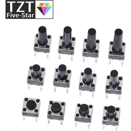 100pcs 6X6X5/4.3/5.5/6/7/8/9/10/13MM Tact Switch Push Button Switch 12V 4PIN DIP Micro Switch For TV/Toys/home use Button