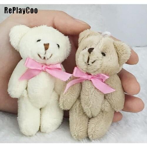 100PCS Mini Teddy Bear Stuffed Plush Toys 6.5cm Small bow Bear Stuffed Toys pelucia Pendant Kids Birthday Gift Party DecorJ04401