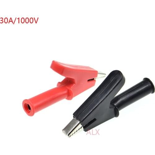 2PCS 30A 1000V Copper Alligator Electric Test Clip 4mm Jack 10mm Opening crocodile clips For Banana Plug 4mm Multimeter