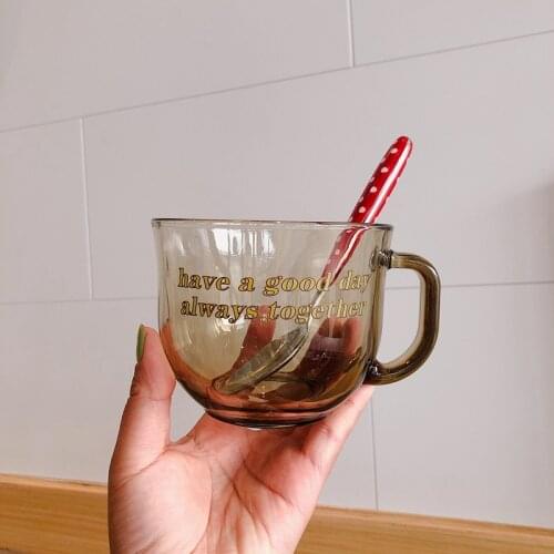 Korean Ins Style Tea Breakfast Cup Oatmeal Glass Milk Cup Yogurt Fruit Fat Cup Girl Heart Water Cup