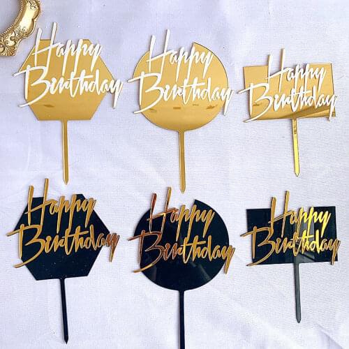 Double layer acrylic Cake Topper Black and white gold letters Happy Birthday Cake Toppers wedding/Birthday party cake decoration