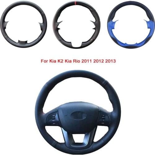 Breathable Punch Hand-Stitched Black Artificial Leather Car Steering Wheel cover For Kia K2 Kia Rio 2011 2012 2013