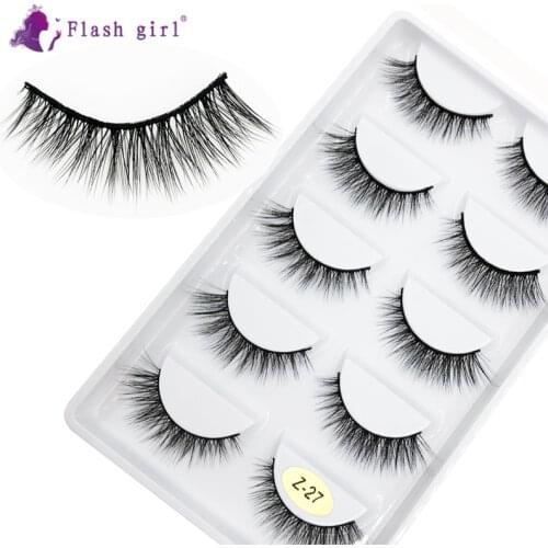 Flash GIRL The Newest Z series Z28 Transparent stem Eyelashes 5 pairs 3D Mink False Eyelashes