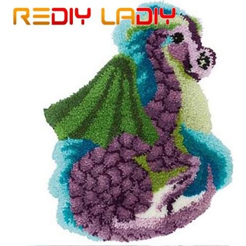 Latch Hook Rug Kits Crocheting Carpet Rug Purple Dragon Acrylic Yarn Pre-Printed Canvas Cushion Mat Crochet Tapestry Sofa Decor