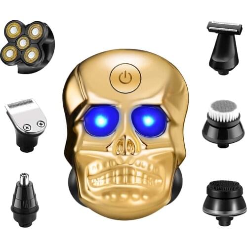 LK9800 RESUXI Skull Electric Shavers for Men Bald Head Shaver Shaving Razors Rechargeable Cordless Wet Dry Rotary Shaver 6 in 1