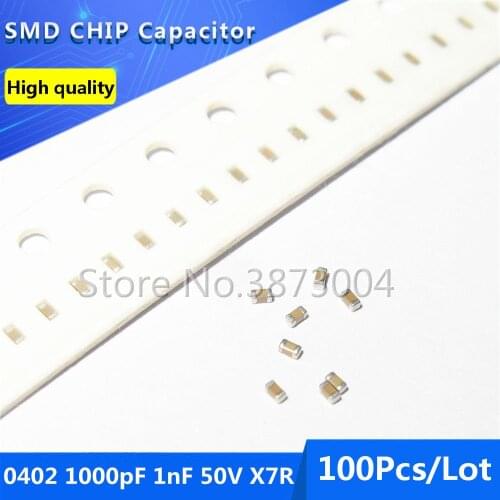 100pcs 0402 1000pF 1nF 50V X7R 10% Thick Film Chip Multilayer Ceramic Capacitor