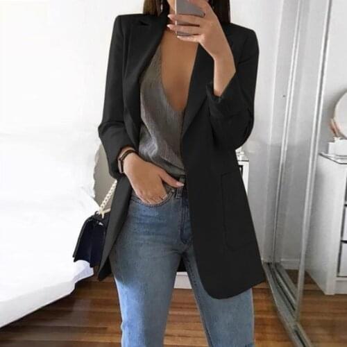 Fashion Clothing Tailored Woman Blazer Solid Outwear Spring Long Sleeve Coat Pockets Cardigan Formal Suit Coat