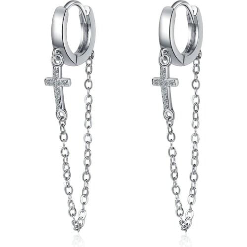 925 Sterling Silver Tassel Long Cross Charm Drop Earring For Women Girls Wedding Party Jewelry eh808
