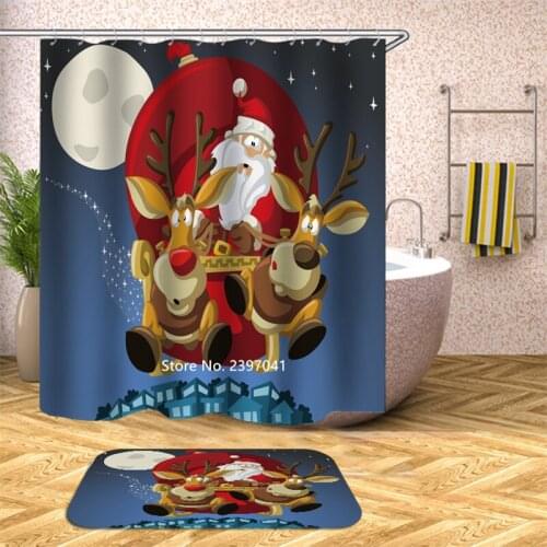 Washable Cartoon Snowman Santa Claus Christmas Decor High Quality Shower Curtain Waterproof and Mildew Proof Gifts for Children