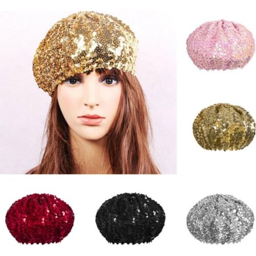 Cheap Fashion Women Sequins Beret Female Bonnet Caps Sequins diamond decoration All Matched Dance Party Walking Hat Cap
