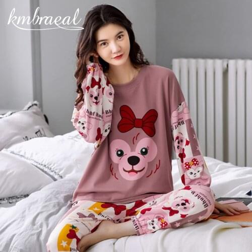 New Pajamas for Women Cotton Autumn Long-Sleeved Trousers 2 Piece Homewear Cartoon Monkey Comfortable Sleepwear Plus Size M-3xl
