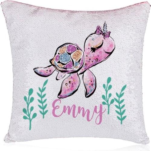 Personalized Magic Sequin Pillow case Nautical Turtle Mermaid Pillow cover Sequin Changing Pillow Personalized