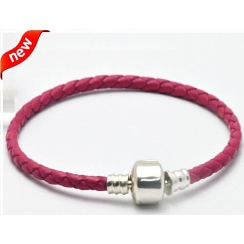 Authentic 925 Sterling Silver Barrel Clasp Charms Bracelet Rose Leather Bracelets for Women DIY Charms Jewelry Making pulseras