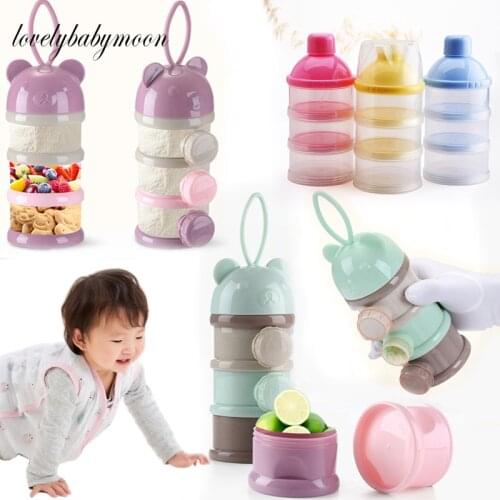 3/4 layers Bear Style Portable Baby Food Storage Box Essential Cereal Cartoon Infant Milk Powder Box Toddle Snacks Containers