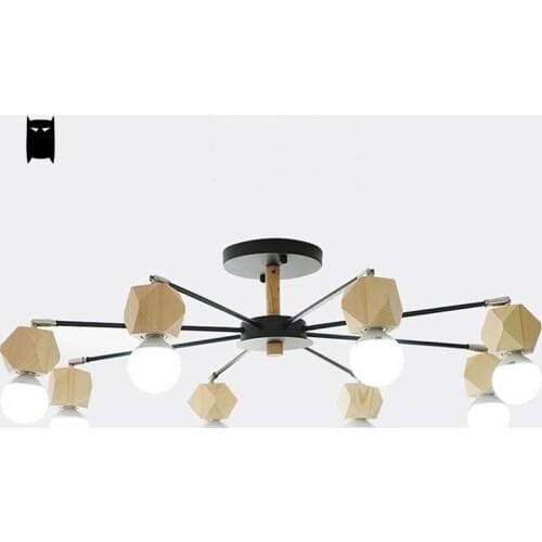 Black White Iron Wood Spider Ceiling Light Fixture Nordic Korean Simple Lustre Pafon Lamp Luminaria Bedroom Study Living Room