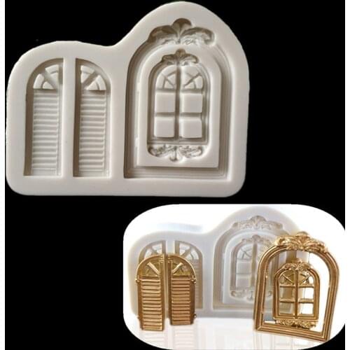 Frame door and window fondant cake mold silicone border flip door and window to form chocolate kitchen decoration tools