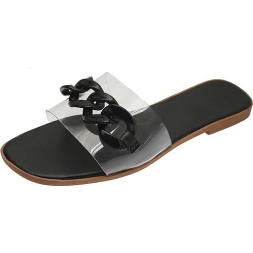 Women Shoes Slippers Female Flats Rubber Slippers Women Flip Flop Fashion Pvc Color Slides 2021 Chain Women Summer Footwear
