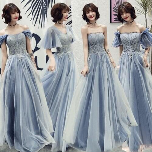 Blue Mesh Summer Women Dresses Elegant Long Night Club Party Dress Plus Size Bridesmaid Dress Tulle Robe Soiree Vestidos Fashion
