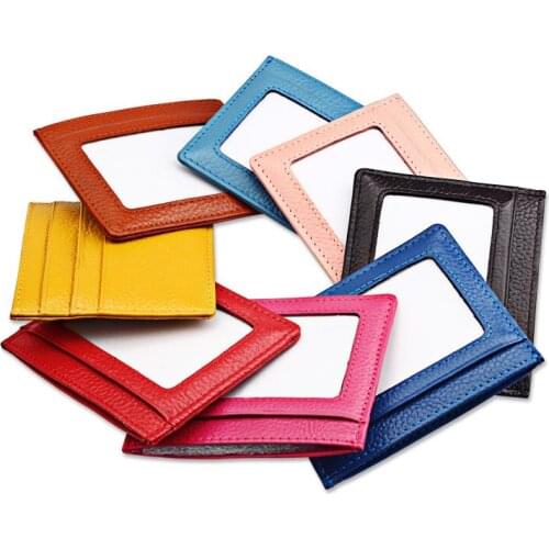 Slim Genuine Leather Front Pocket RFID Blocking Wallets, Credit Card Case Sleeve Card Holder With ID Window