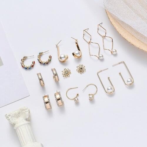 Geometry Earings for Women Pearl Gold Earrings Set Long Drop Earring Jewelry Pendientes Fashion Jewelry 2021 Kolczyki