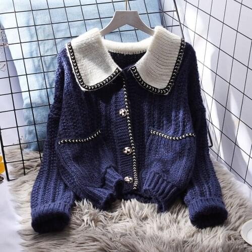 Knit sweater cardigan women loose outer wear lazy 2021 thick wool spring and autumn sweater coat vintage sweater