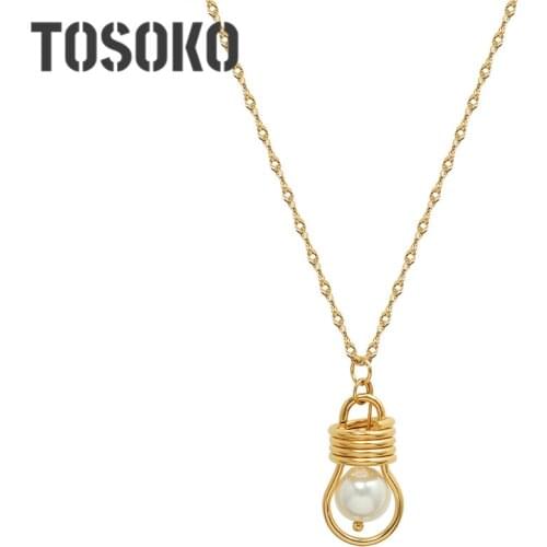 TOSOKO Stainless Steel Jewelry Bulb Pendant Clavicle Chain Retro Pearl Necklace Female BSP1118