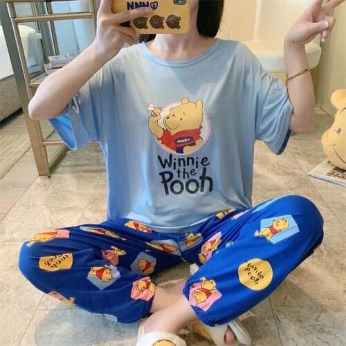 Disney ladies cartoon Mickey print summer cute pajamas womens short-sleeved trousers and trousers home service suit