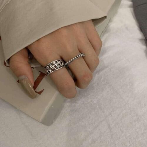 VENTFILLE 925 Sterling Silver Wide Rings 2021 New Trendy Hip Hop Vintage Charming Simple Round Beads Punk Party Jewelry