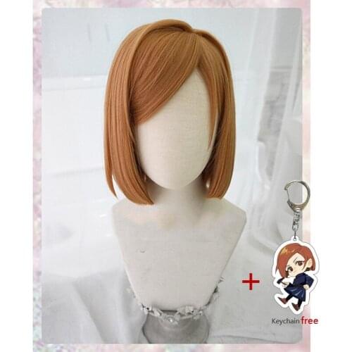 Anime Jujutsu Kaisen Kugisaki Nobara Kugisa Women Short Wig Cosplay Costume Heat Resistant Synthetic Hair Wigs + Keychain