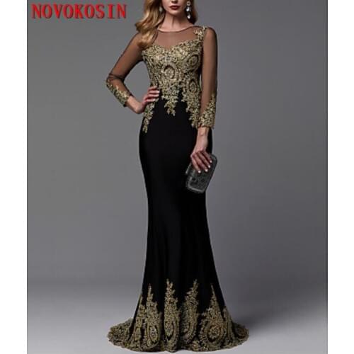 2019 Custom Made Bridal Evening Dress Mermaid Stretch Satin Long Sleeves Short Train Evening Gown Appliqued Sheer Robe De Soiree