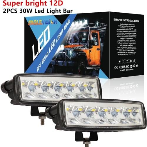 2PCS 12D 6inch Led Work Light 6000K Off road 4x4 30W Spot Beam Led Light Bar For Truck ATV SUV Lada UTV Tractor Boat DRL 12V 24V