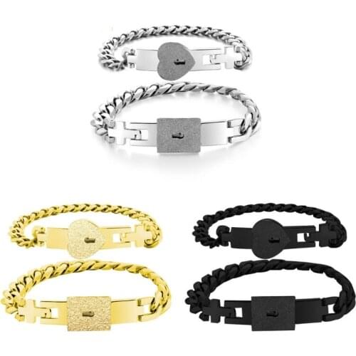 2Pcs Stainless Steel Lover Heart Love Lock Key Bracelet Kit Couple Jewelry Sets