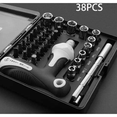 38PCS Hand Tool Kits Multi-tool Screwdriver Set Multifunctional Cross Hexagonal Hardware Maintenance Electrician Household Box