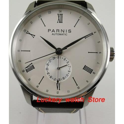 42mm Parnis mens watch white dial silver hands DATE case 24 hours 5ATM ST1690 Automatic men watch-PA18