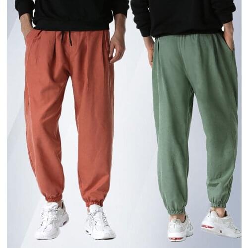 New Fashion Mens Linen Pants Harem pants Joggers Drawstring Elastic Tapered Sweatpants Casual Running Trousers