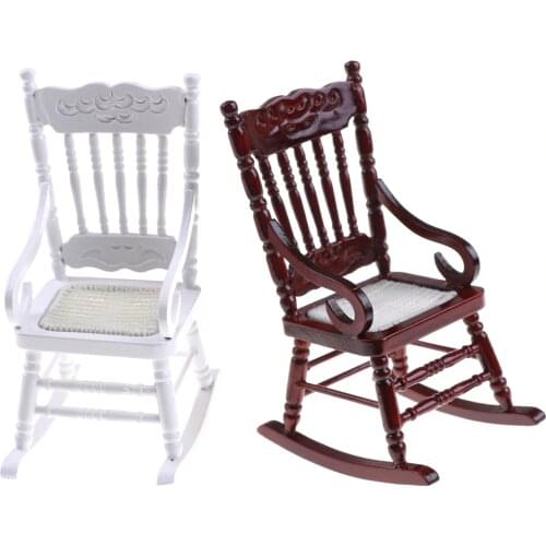 1pc 1:12 Scale Wooden Rocking Chair Hemp Rope Seat Dollhouse Miniature Furniture For Dolls House Accessories Decor Toys 2 Colors