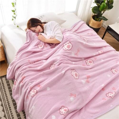 Home Textiles 1pcs Flannel Blanket Paw Bones Soft Warm Coral Fleece Bed Sheet Winter Throw Mechanical Wash