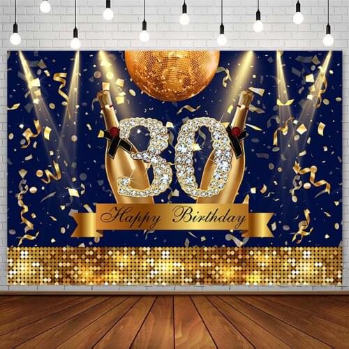 30th Happy Birthday Party Backdrops Golden Dot Ribbon Decor Disco Champagne Photography Backgrounds Photo Studio Photozone Props