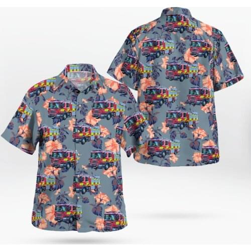 Fire Truck 3D Print Beach Hawaiian 2021 Summer Shirt Short Sleeve Shirt Streetwear Oversized 5XL Camisa Social Chemise Homme-39