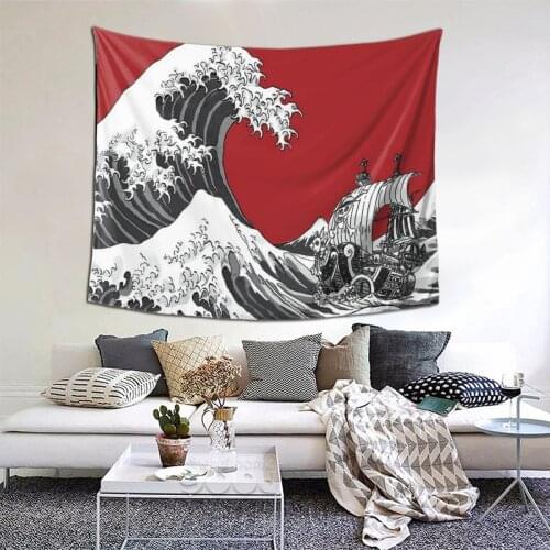 RED The Great Wave Tapestry Anime Cartoon Kawaii Tapestry Wall Bedspread kawaii Hanging Blankets For Living Room