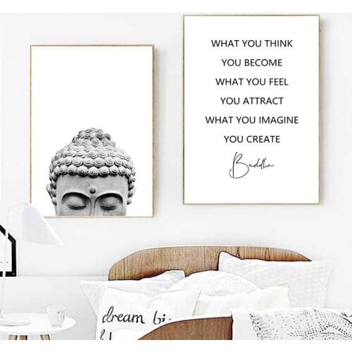 Zen Buddha Head Statue Poster Motivational Quostes Canvas Print Minimalist Wall Art Picture Painting Buddhism Home Decor