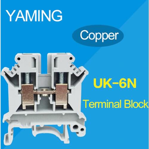 5PCS/lot UK-6N Combined general DIN Rail Universal Terminal Blocks Screw Type UK6N Phoenix Type wiring board 57A 800V