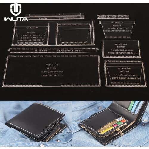 WUTA 803 Unisex Wallet Template Leather Clear Acrylic Pattern Set Model for Making Short Wallet Zipper Purse Leathercraft Tools