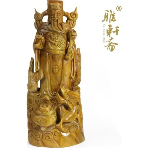 Mahogany crafts mahogany carving God of wealth Buddha Green Sandalwood carving Fengshui ornaments